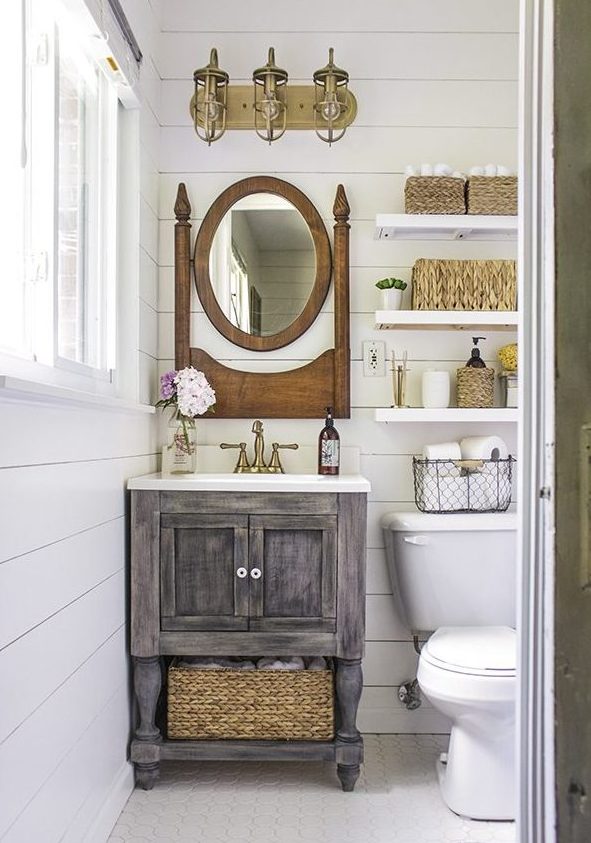 łazienka rustykalna, łazienka w stylu farmhouse, jak urządzić stylową łazienkę, trendy łazienkowe
